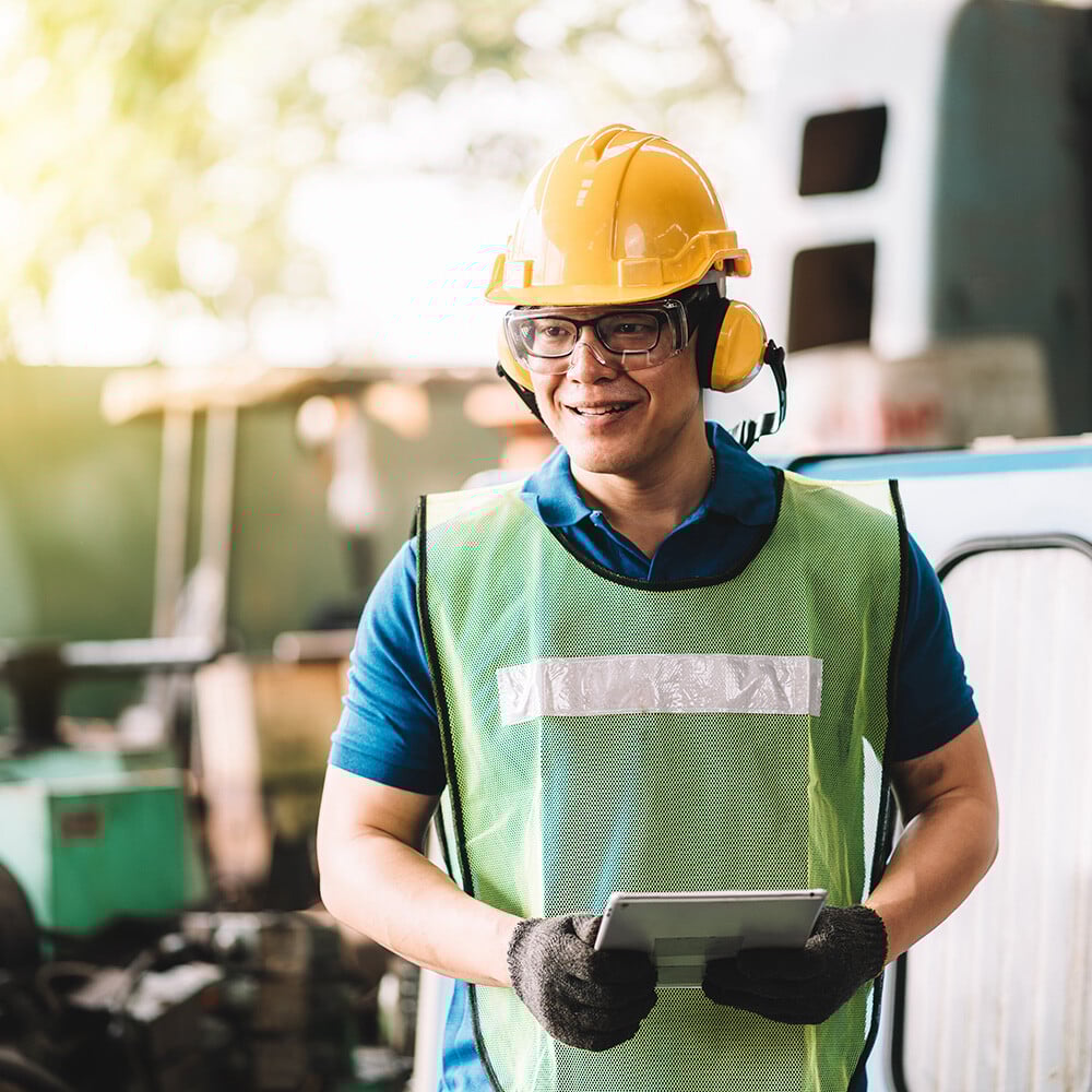 metrology services technician in hard hat